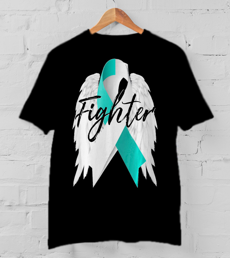 Cervical Cancer Fighter Teal Ribbon With Angel Wings T-Shirt