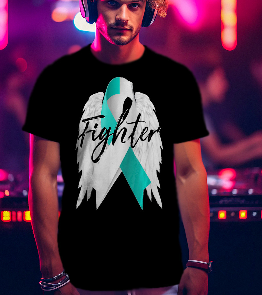 Cervical Cancer Fighter Teal Ribbon With Angel Wings T-Shirt