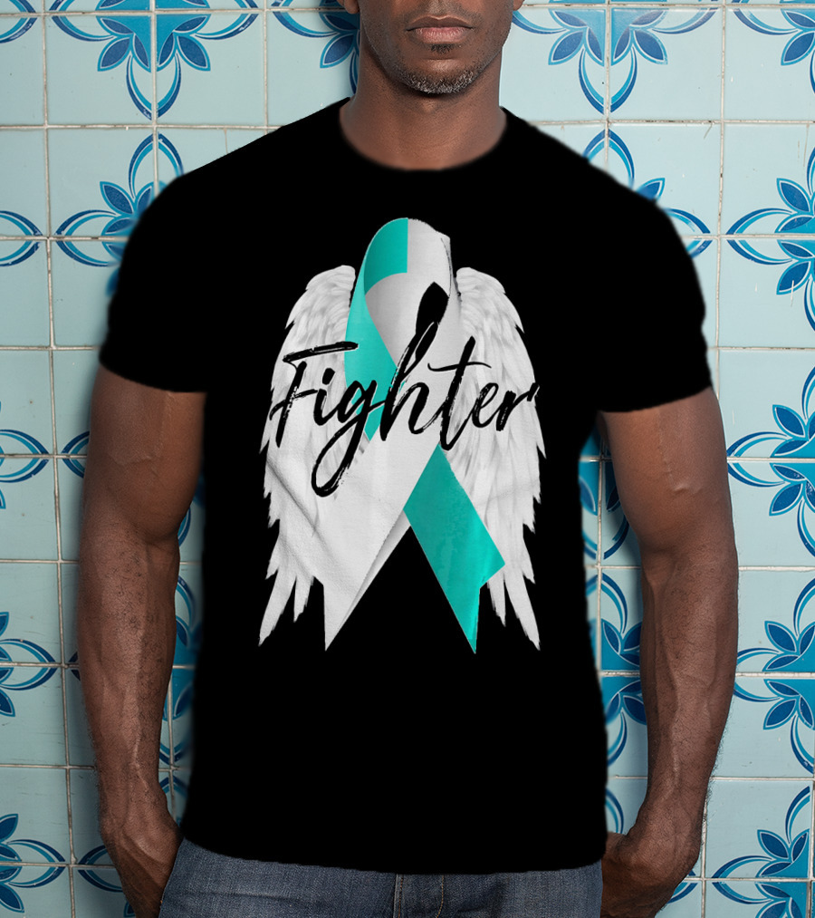 Cervical Cancer Fighter Teal Ribbon With Angel Wings T-Shirt