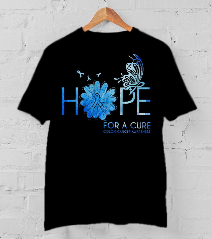 Hope For A Cure Colon Cancer Awareness Butterfly Ribbon T-Shirt