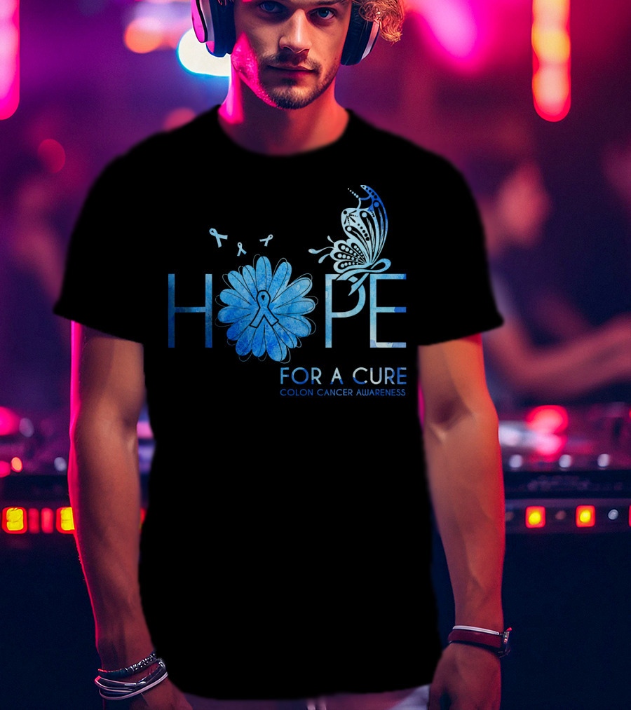 Hope For A Cure Colon Cancer Awareness Butterfly Ribbon T-Shirt