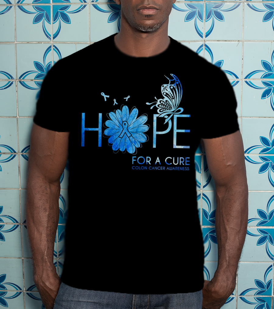 Hope For A Cure Colon Cancer Awareness Butterfly Ribbon T-Shirt