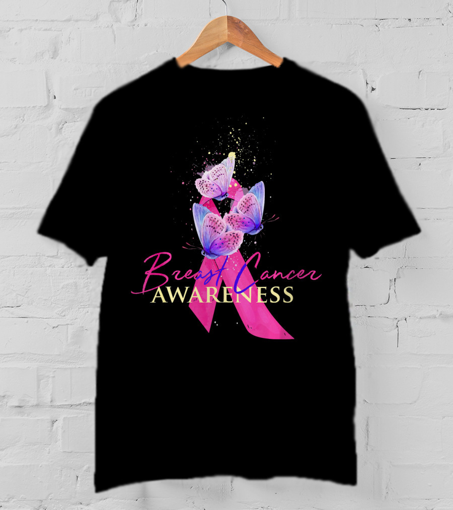 Breast Cancer Awareness Pink Ribbon Butterfly T-Shirt