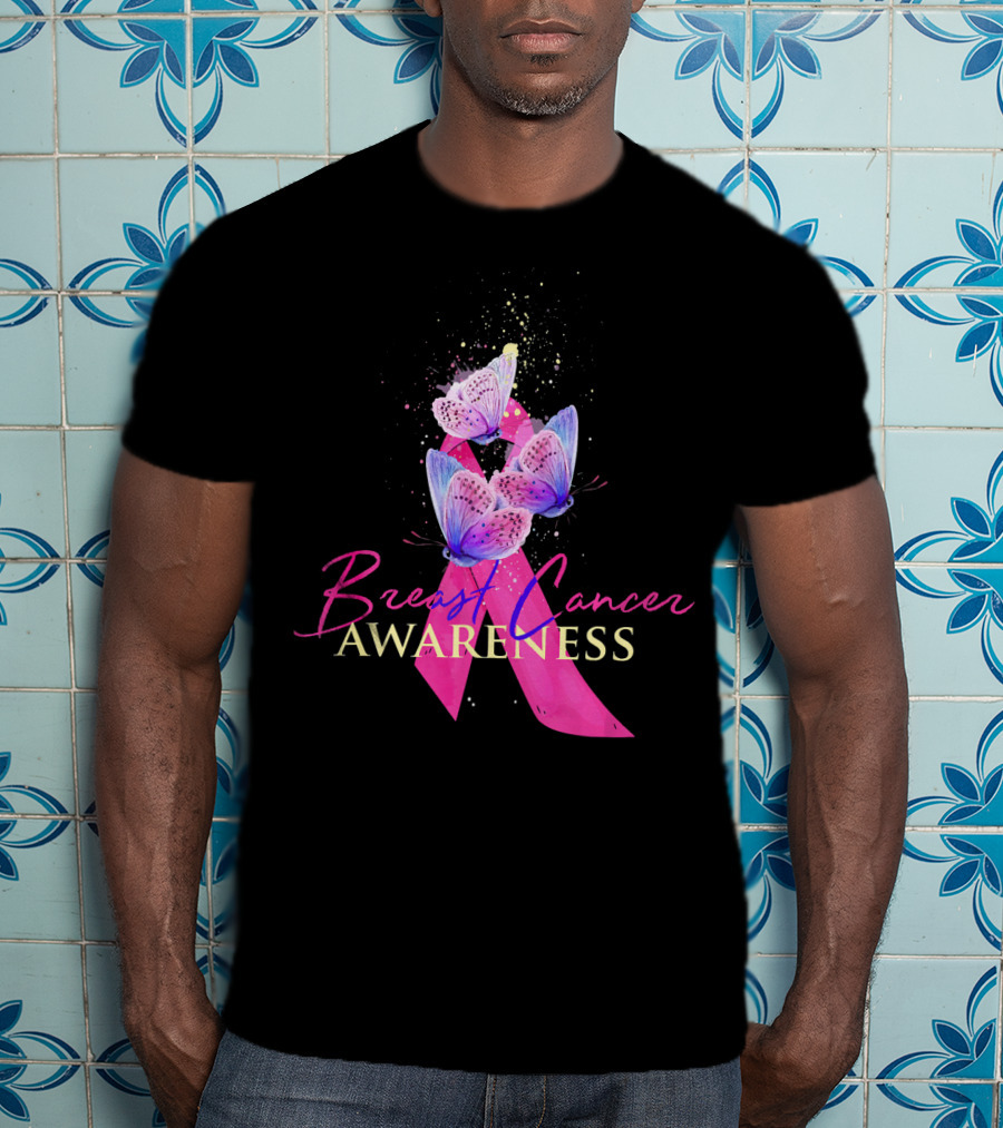 Breast Cancer Awareness Pink Ribbon Butterfly T-Shirt