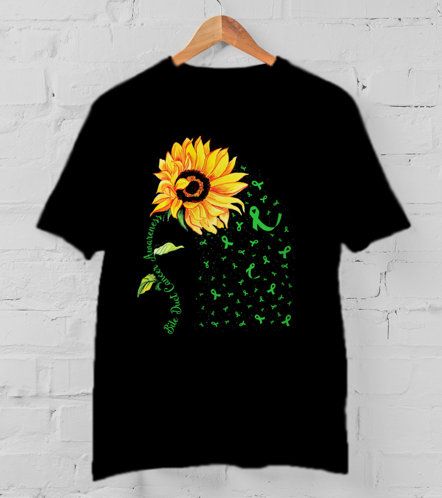 Sunflower Bile Duct Cancer Awareness Ribbon Green T-Shirt