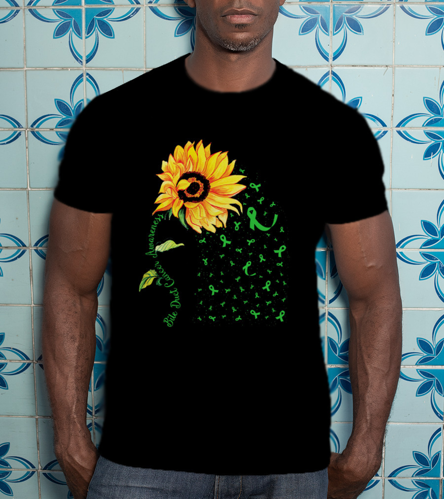 Sunflower Bile Duct Cancer Awareness Ribbon Green T-Shirt