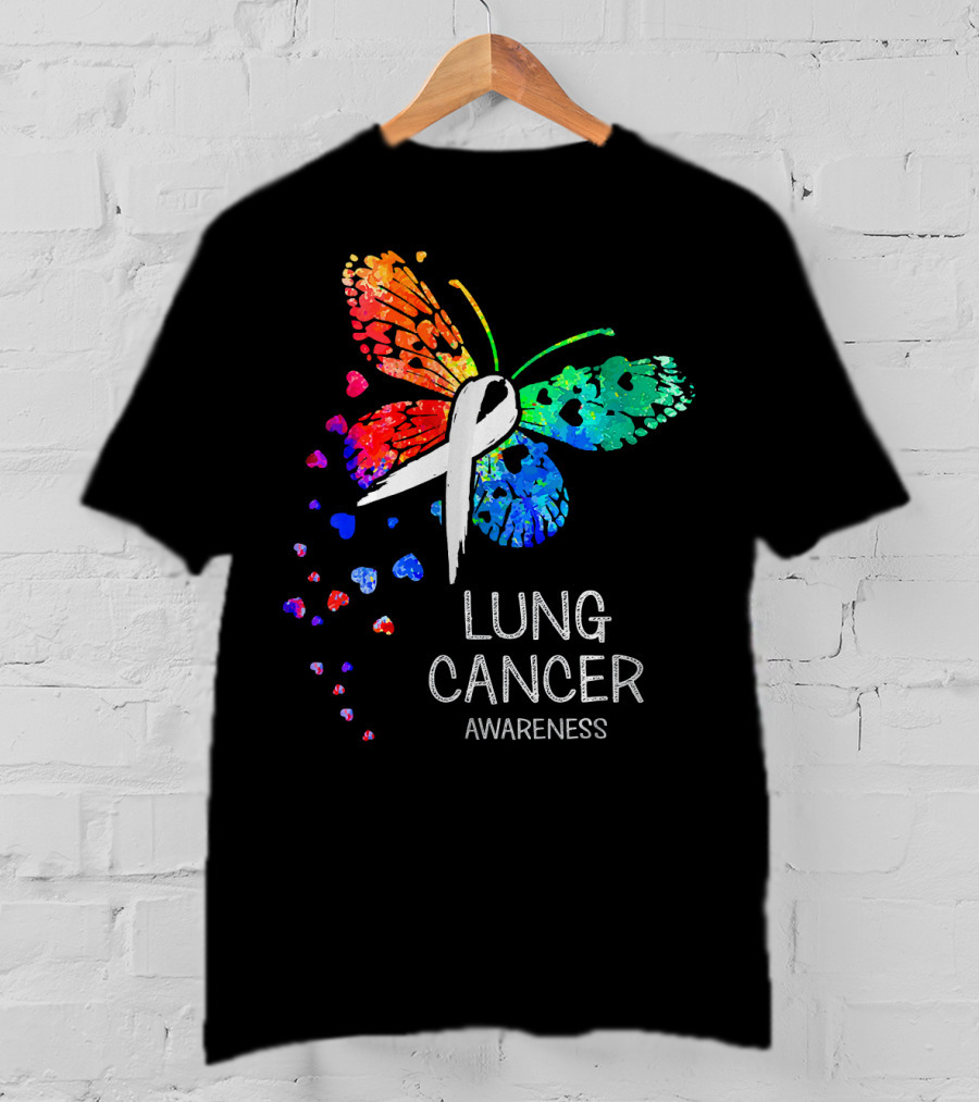 Lung Cancer Awareness Rainbow Butterfly T-Shirt