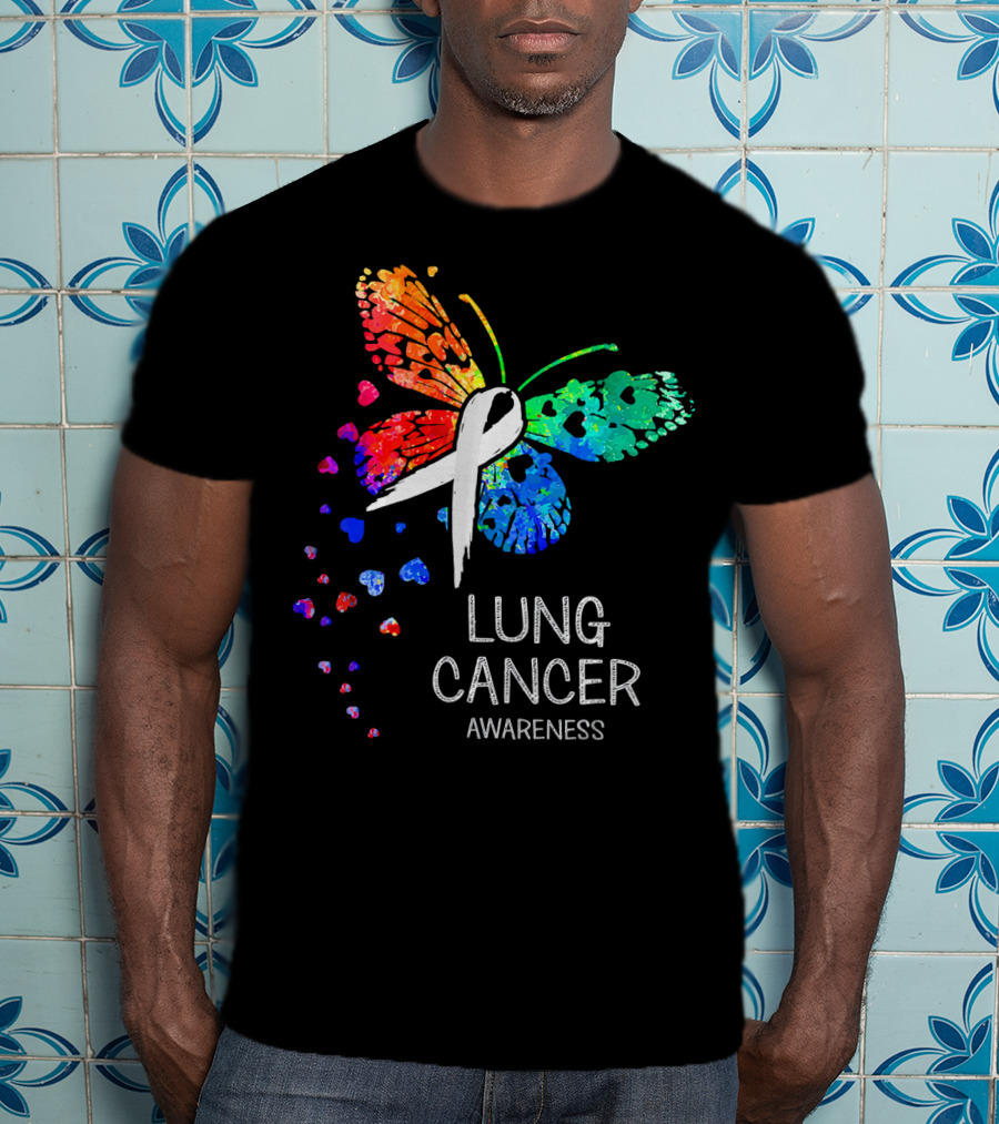 Lung Cancer Awareness Rainbow Butterfly T-Shirt
