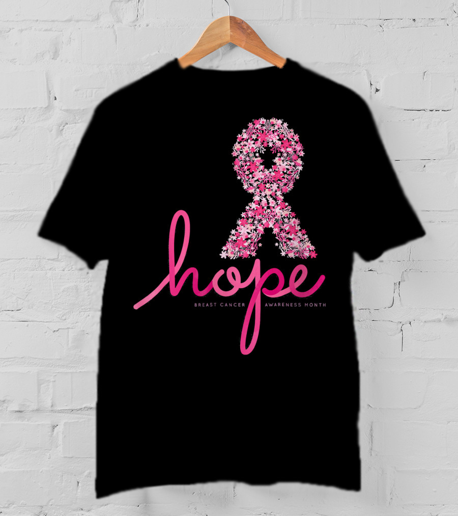 Hope Breast Cancer Awareness Month Pink Ribbon Floral T-Shirt