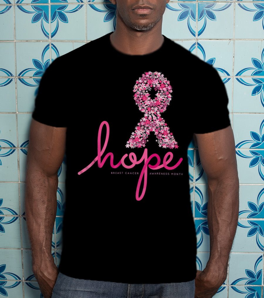 Hope Breast Cancer Awareness Month Pink Ribbon Floral T-Shirt