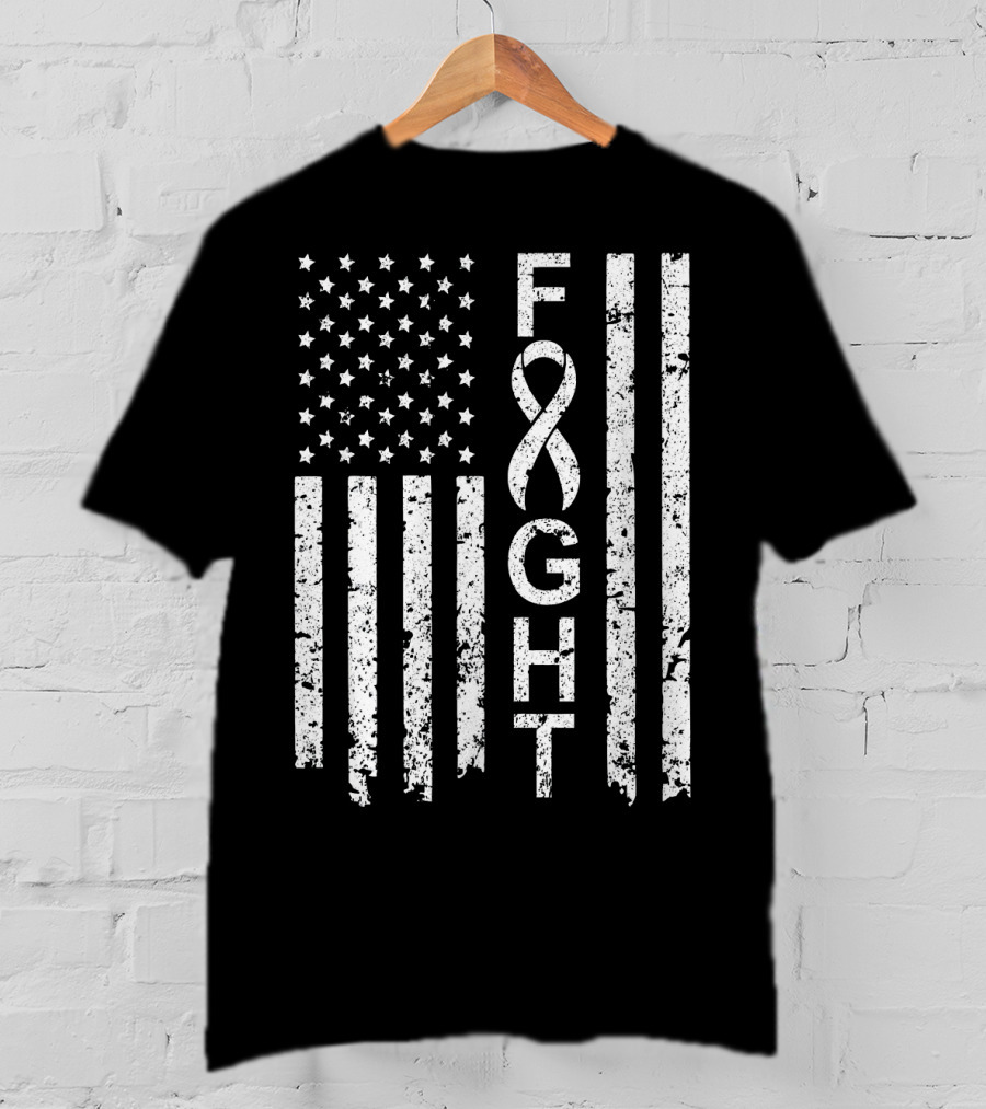 Lung Cancer Awareness American Flag Fight T-Shirt