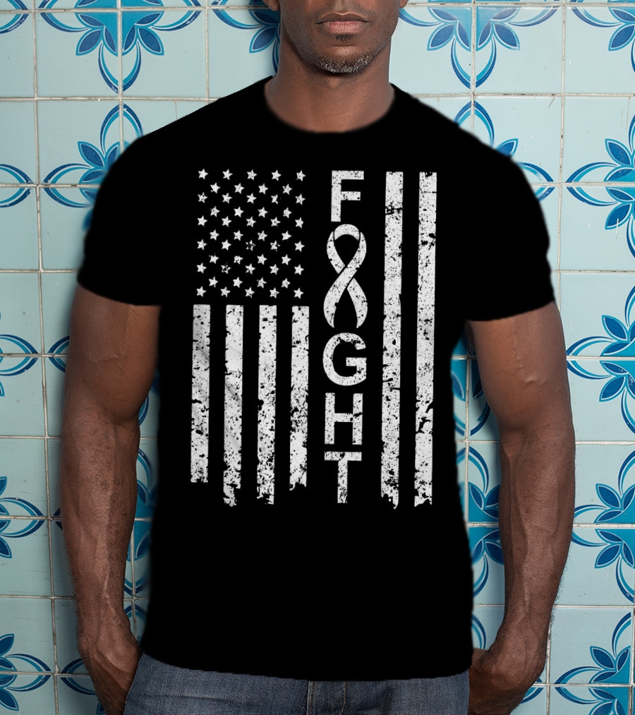 Lung Cancer Awareness American Flag Fight T-Shirt