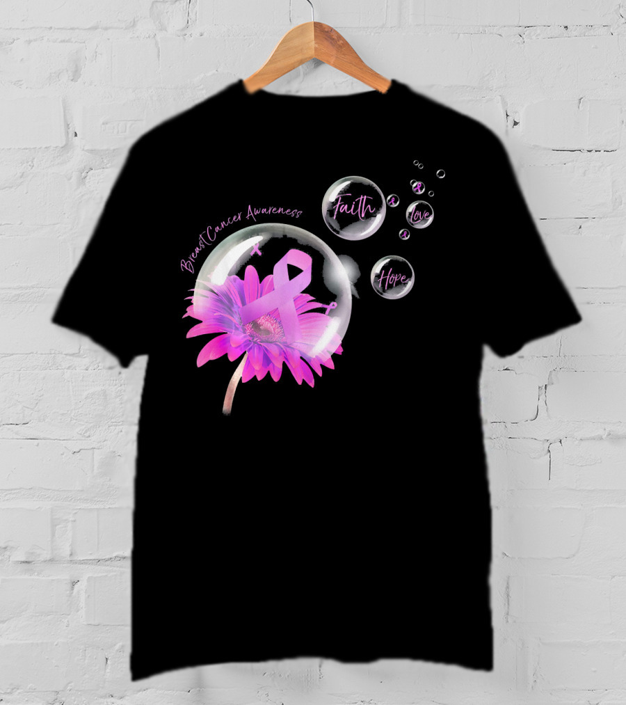 Breast Cancer Awareness Faith Hope Love Flower T-Shirt
