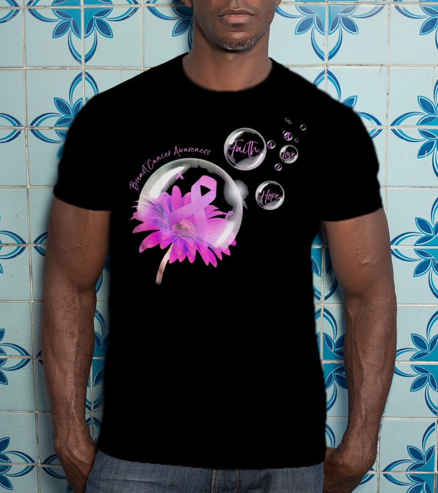 Breast Cancer Awareness Faith Hope Love Flower T-Shirt
