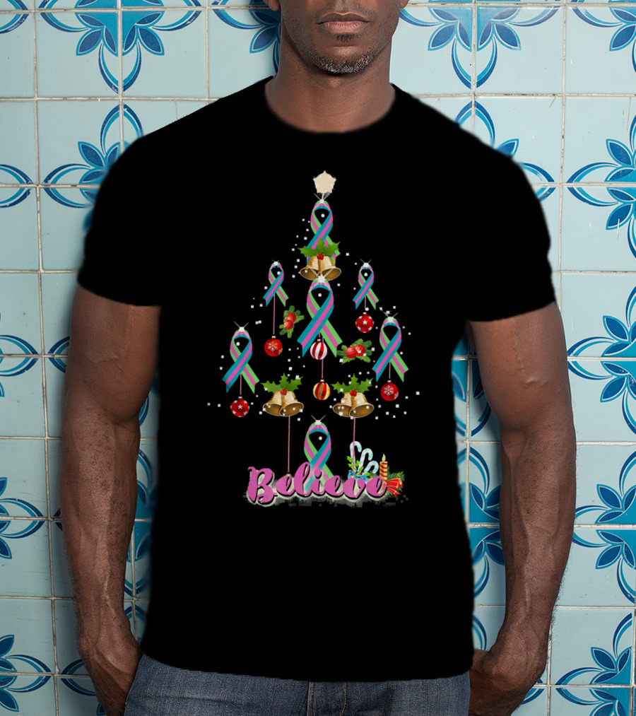 Believe Christmas Tree Metastatic Breast Cancer Awareness T-Shirt