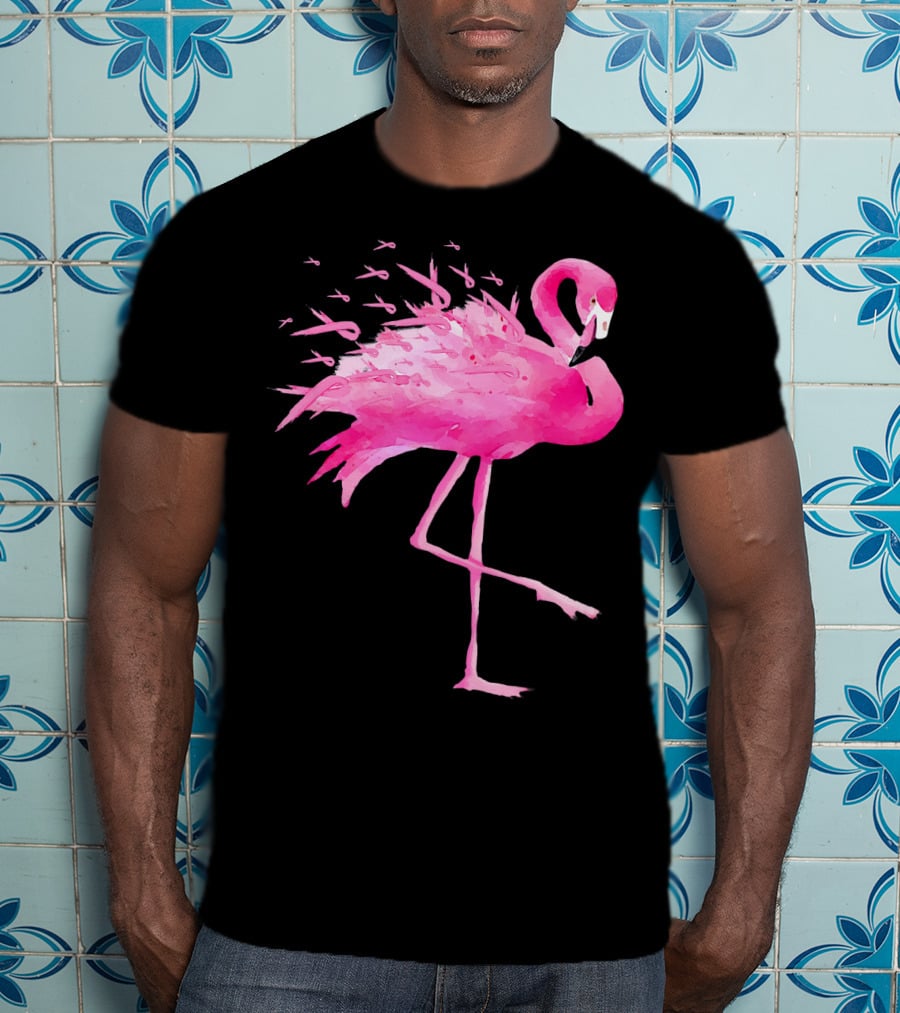 Flamingo Pink Ribbon Breast Cancer Awareness T-Shirt