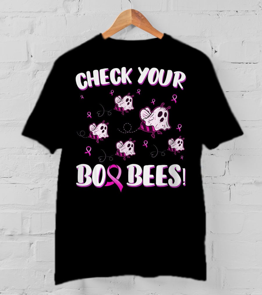 Check Your Boo Bees Breast Cancer Awareness Funny Ghost Bees T-Shirt