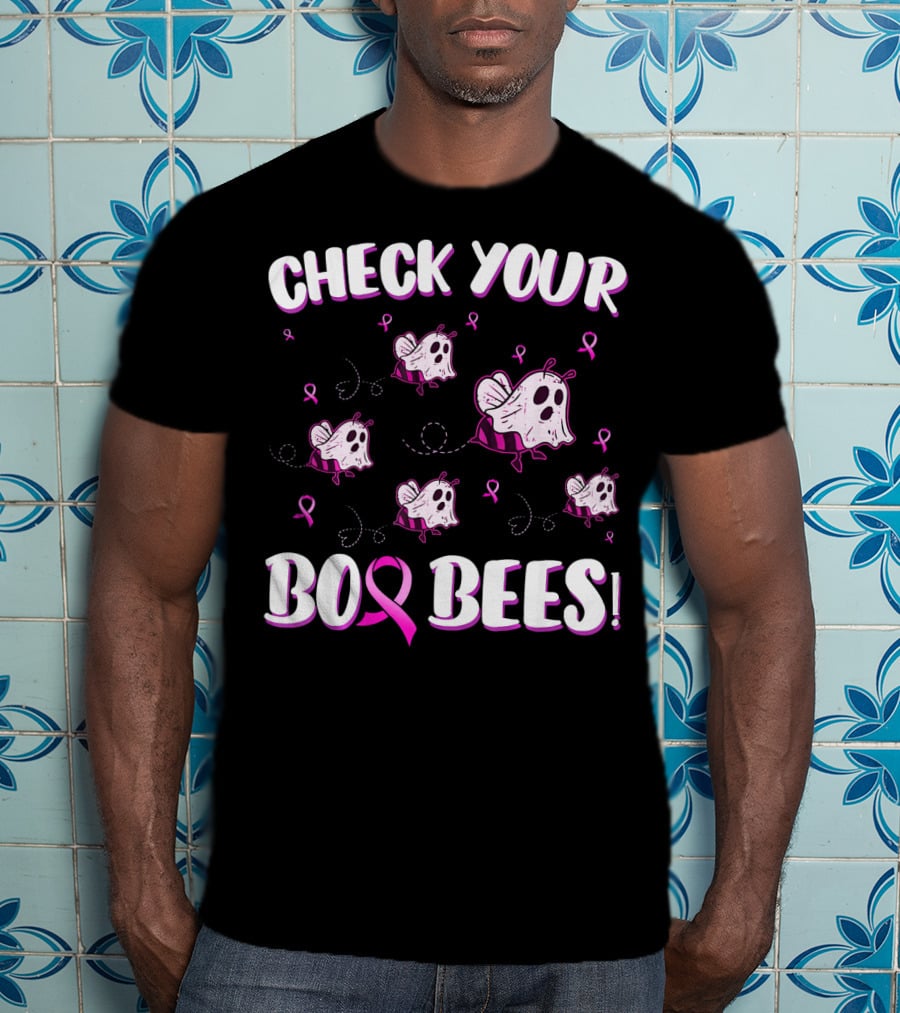 Check Your Boo Bees Breast Cancer Awareness Funny Ghost Bees T-Shirt