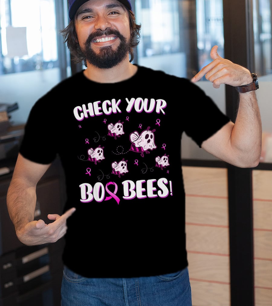 Check Your Boo Bees Breast Cancer Awareness Funny Ghost Bees T-Shirt