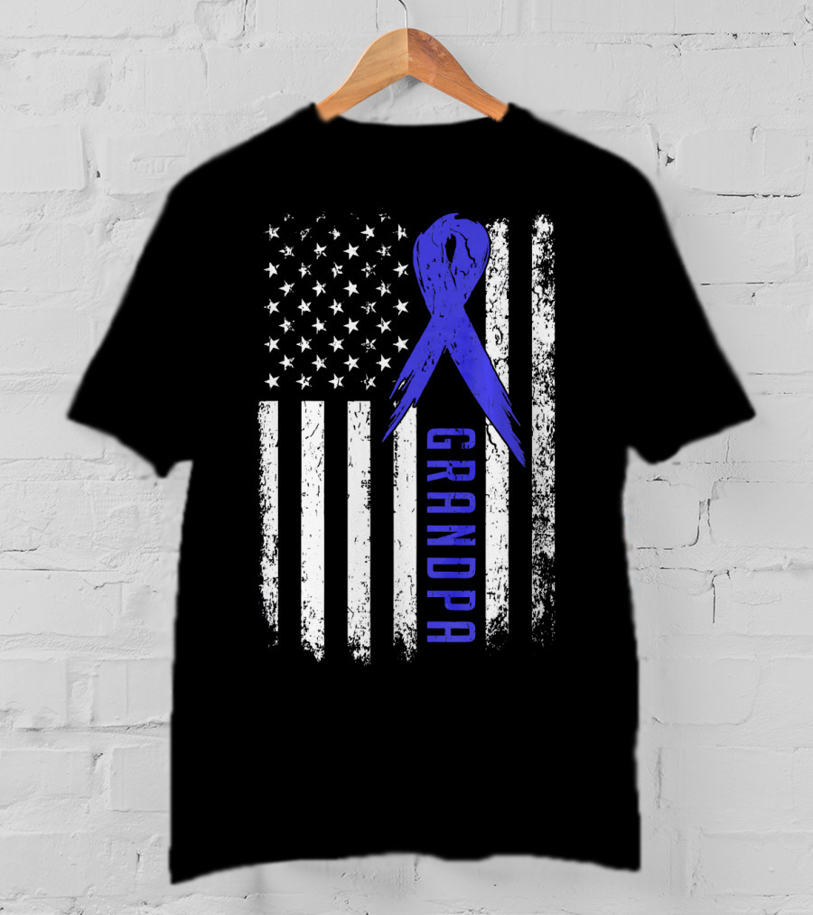 Grandpa American Flag Colon Cancer Awareness T-Shirt