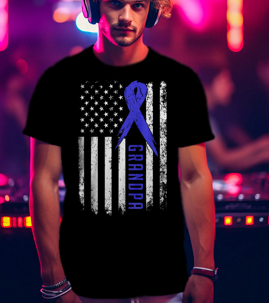Grandpa American Flag Colon Cancer Awareness T-Shirt