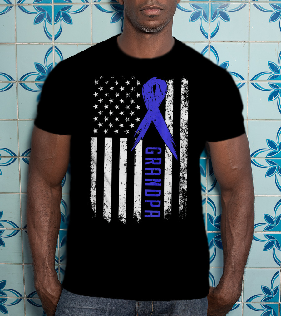 Grandpa American Flag Colon Cancer Awareness T-Shirt