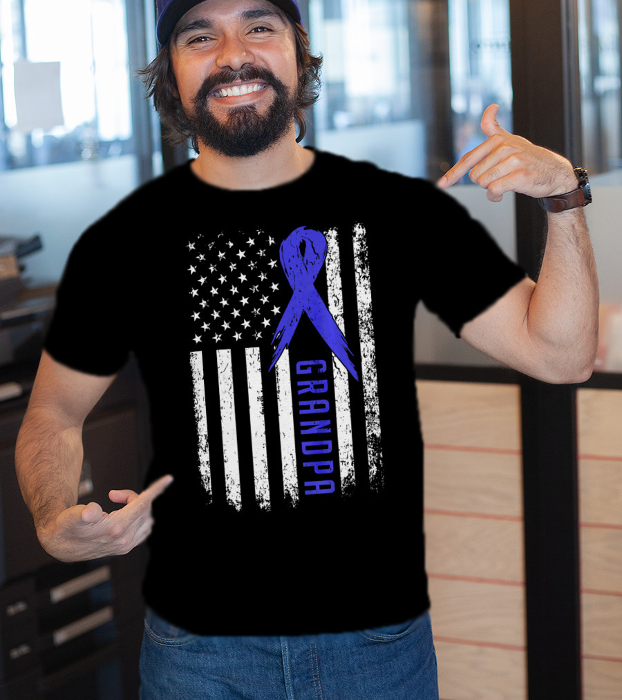 Grandpa American Flag Colon Cancer Awareness T-Shirt