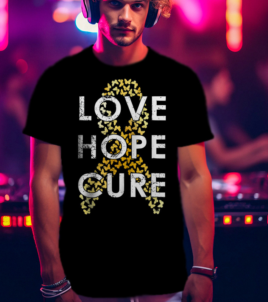 Childhood Cancer Awareness Love Hope Cure Butterflies T-Shirt
