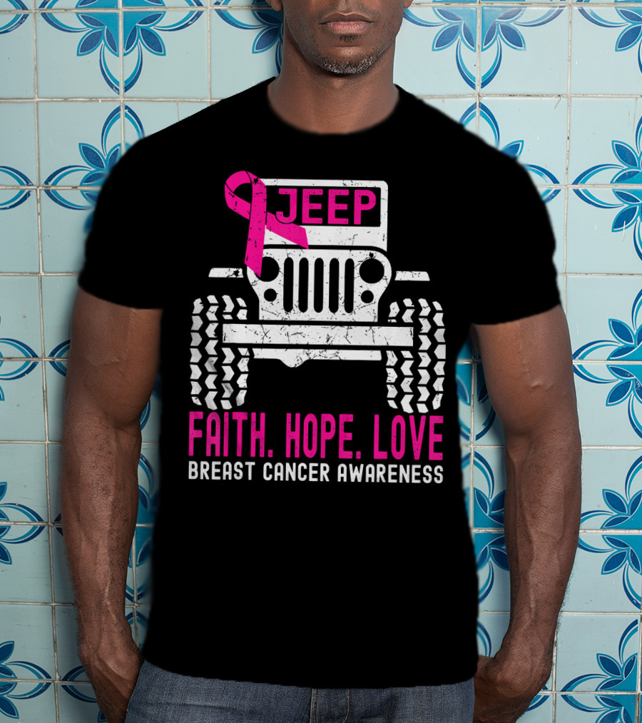 Jeep Faith Hope Love Breast Cancer Awareness T-Shirt