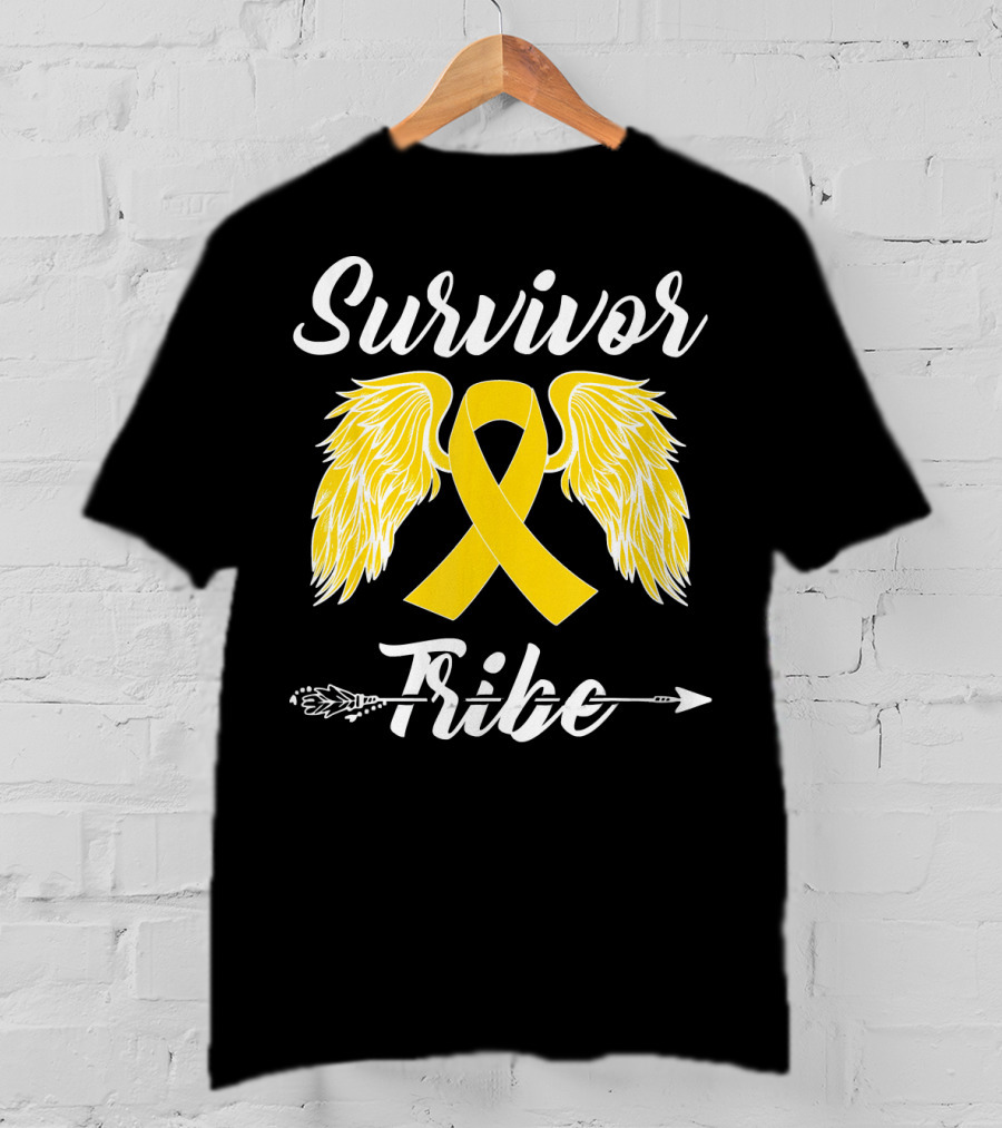 Survivor Tribe Childhood Cancer Awareness Yellow Ribbon Wings T-Shirt