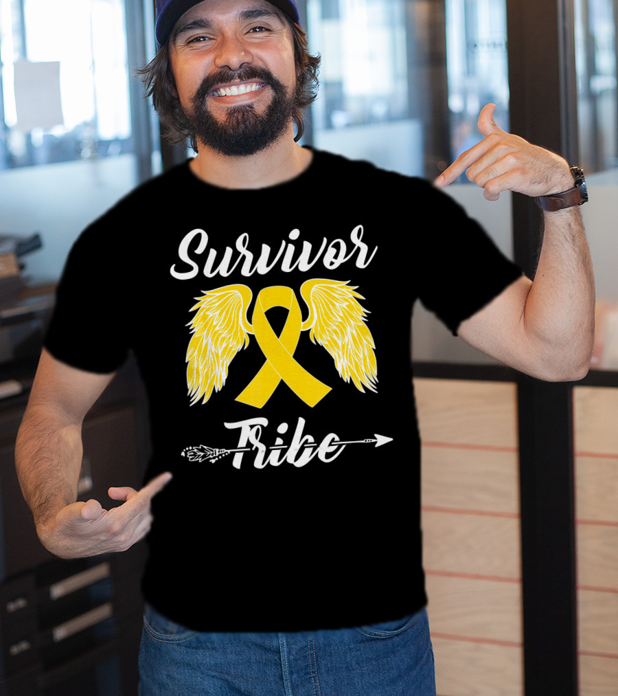 Survivor Tribe Childhood Cancer Awareness Yellow Ribbon Wings T-Shirt