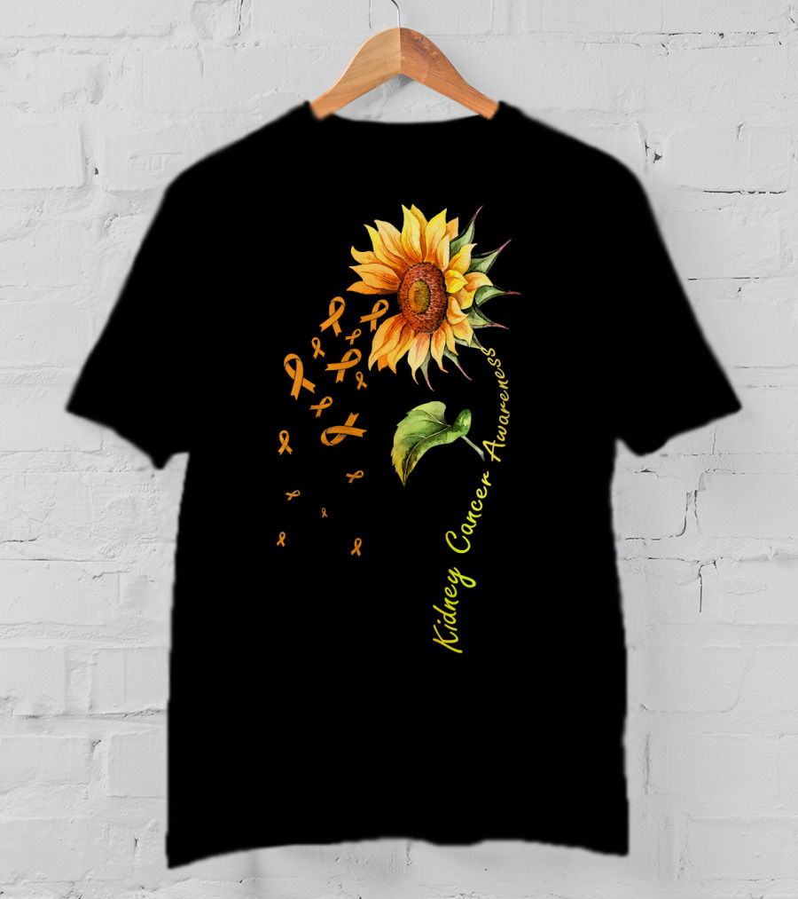 Kidney Cancer Awareness Sunflower With Yellow Ribbons T-Shirt
