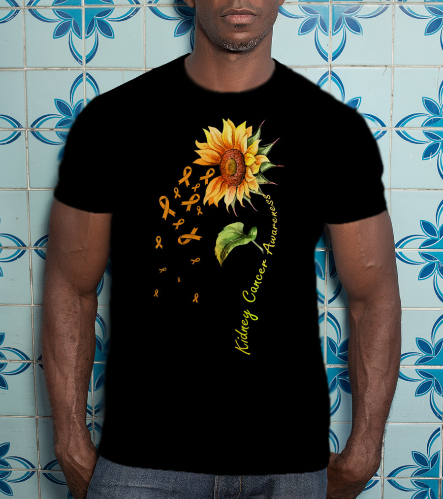 Kidney Cancer Awareness Sunflower With Yellow Ribbons T-Shirt