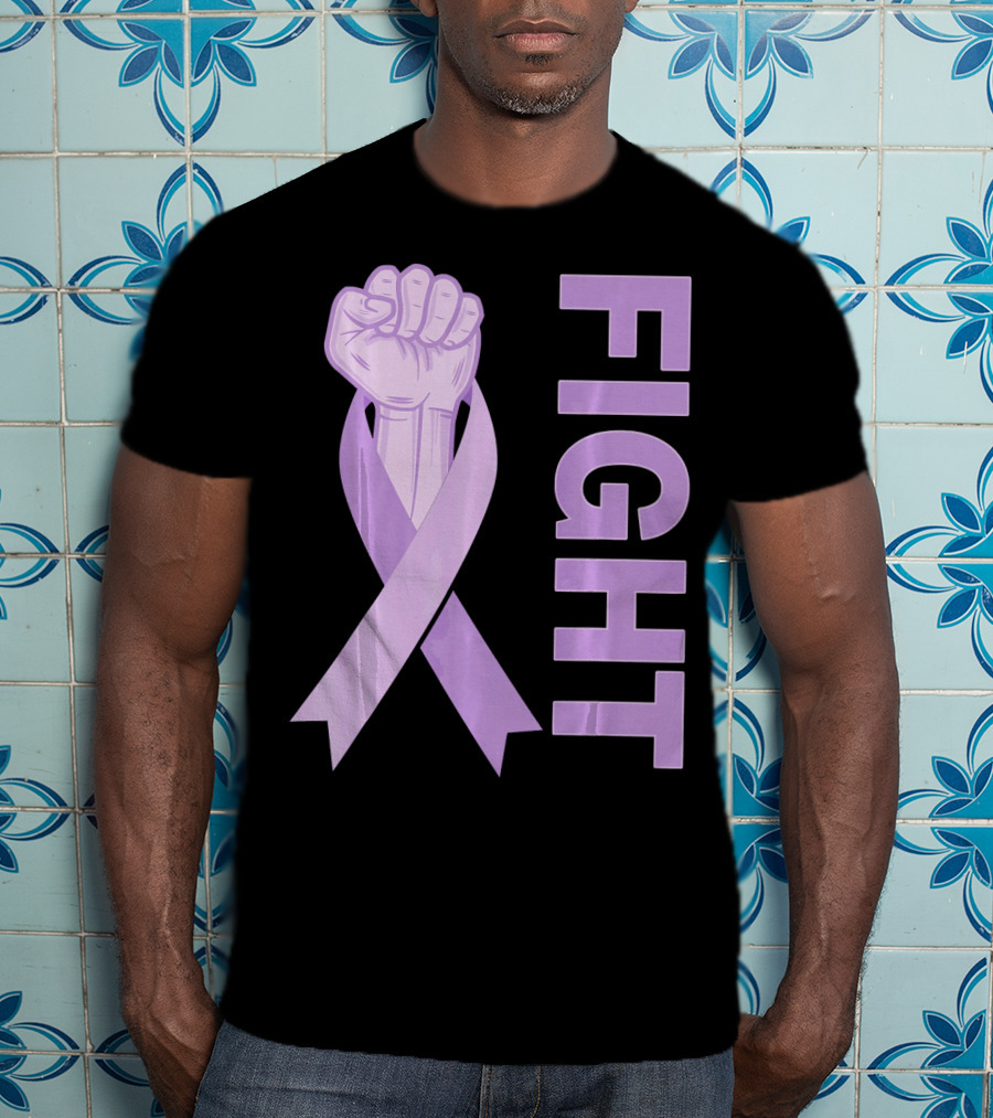 Fight Testicular Cancer Purple Ribbon Fist T-Shirt
