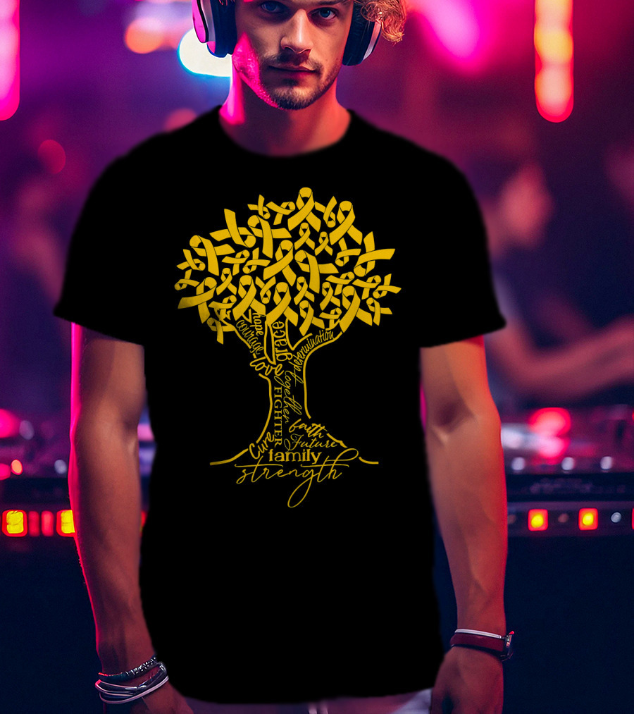 Appendix Cancer Awareness Amber Ribbon Hope Courage Strength Family Cure Love Fighter Survivor Determination Future T-Shirt