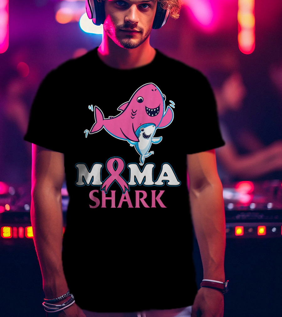 Mama Shark Breast Cancer Awareness Pink T-Shirt