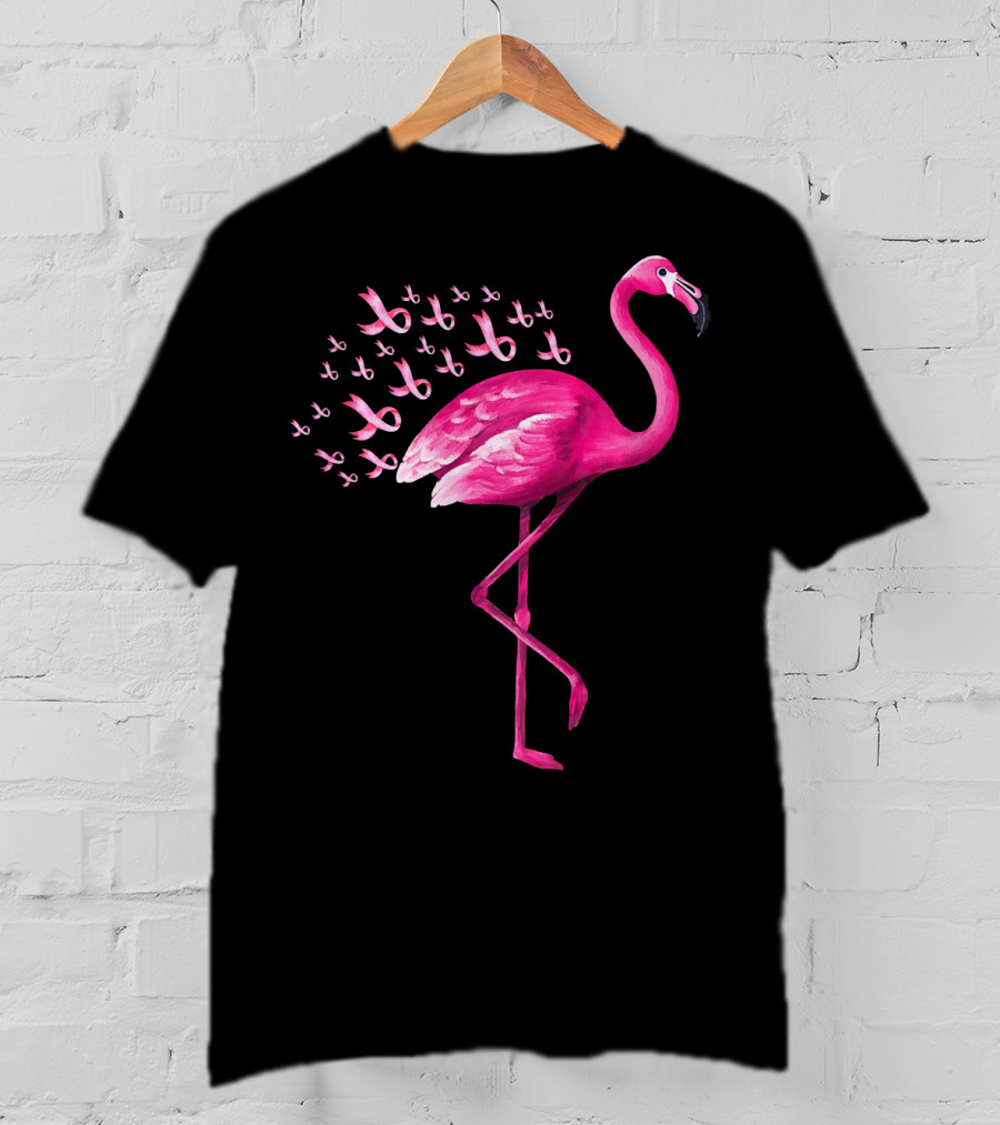 Pink Flamingo With Breast Cancer Awareness Ribbons T-Shirt