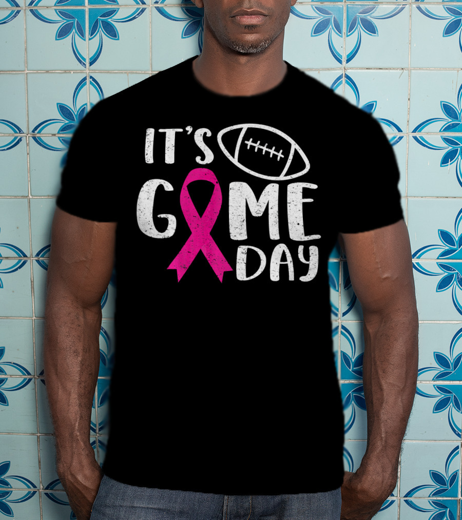 It's Game Day Breast Cancer Awareness Football Pink T-Shirt