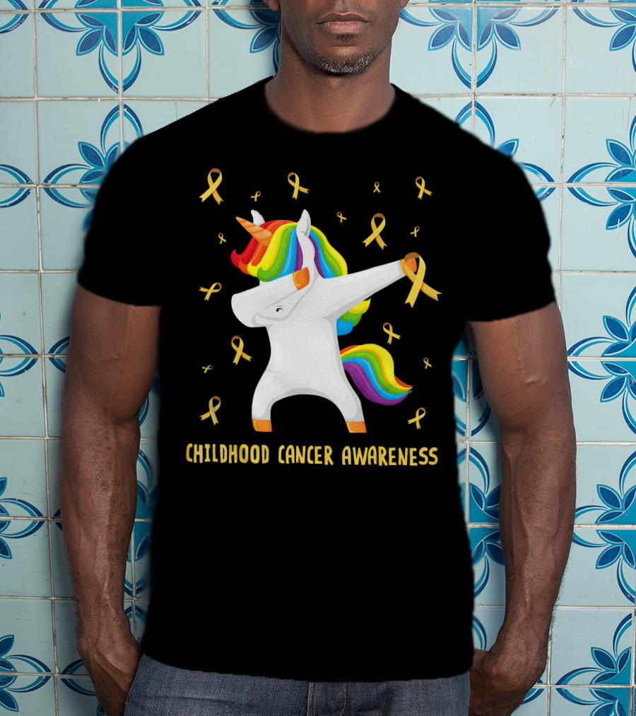 Childhood Cancer Awareness Unicorn Rainbow Ribbons T-Shirt