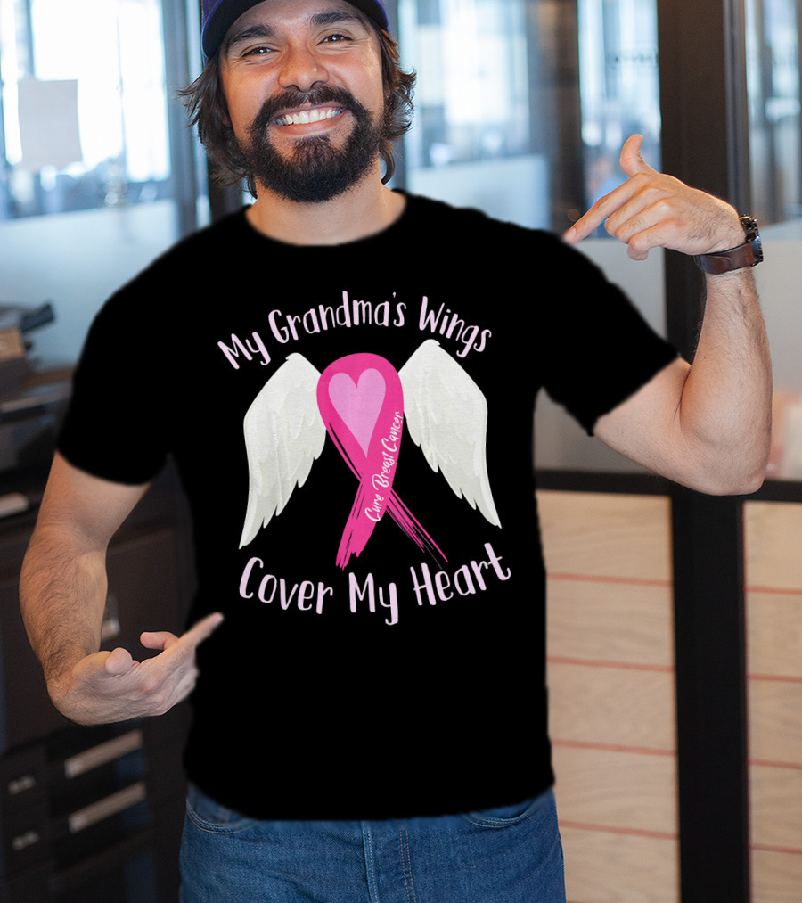 My Grandma's Wings Cure Breast Cancer Cover My Heart T-Shirt