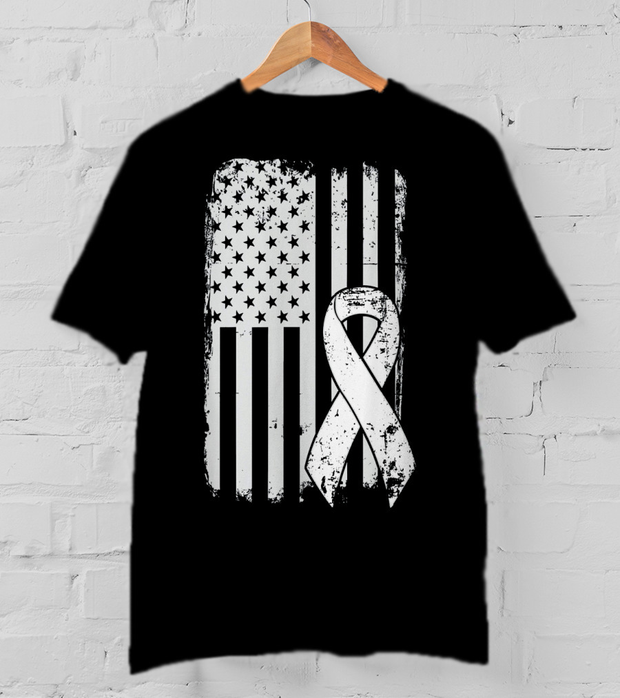 Mens Lung Cancer Awareness Distressed American Flag T-Shirt
