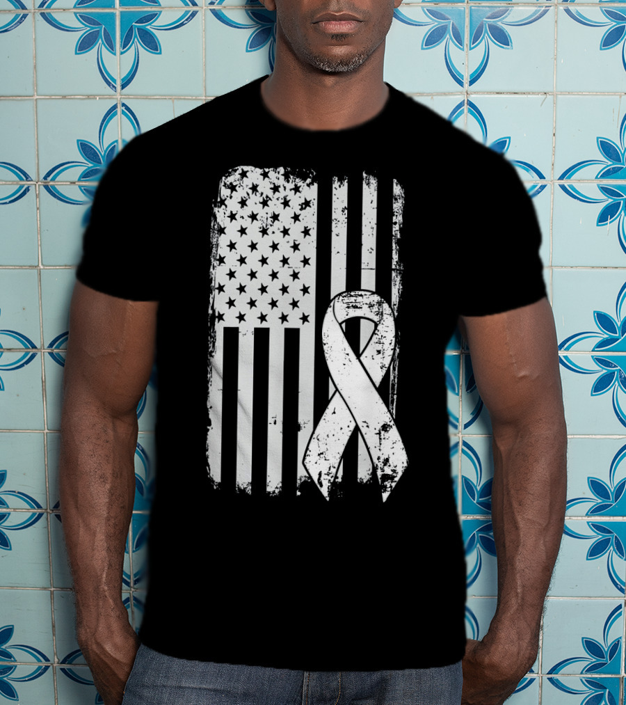 Mens Lung Cancer Awareness Distressed American Flag T-Shirt