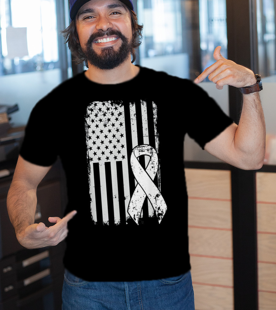 Mens Lung Cancer Awareness Distressed American Flag T-Shirt