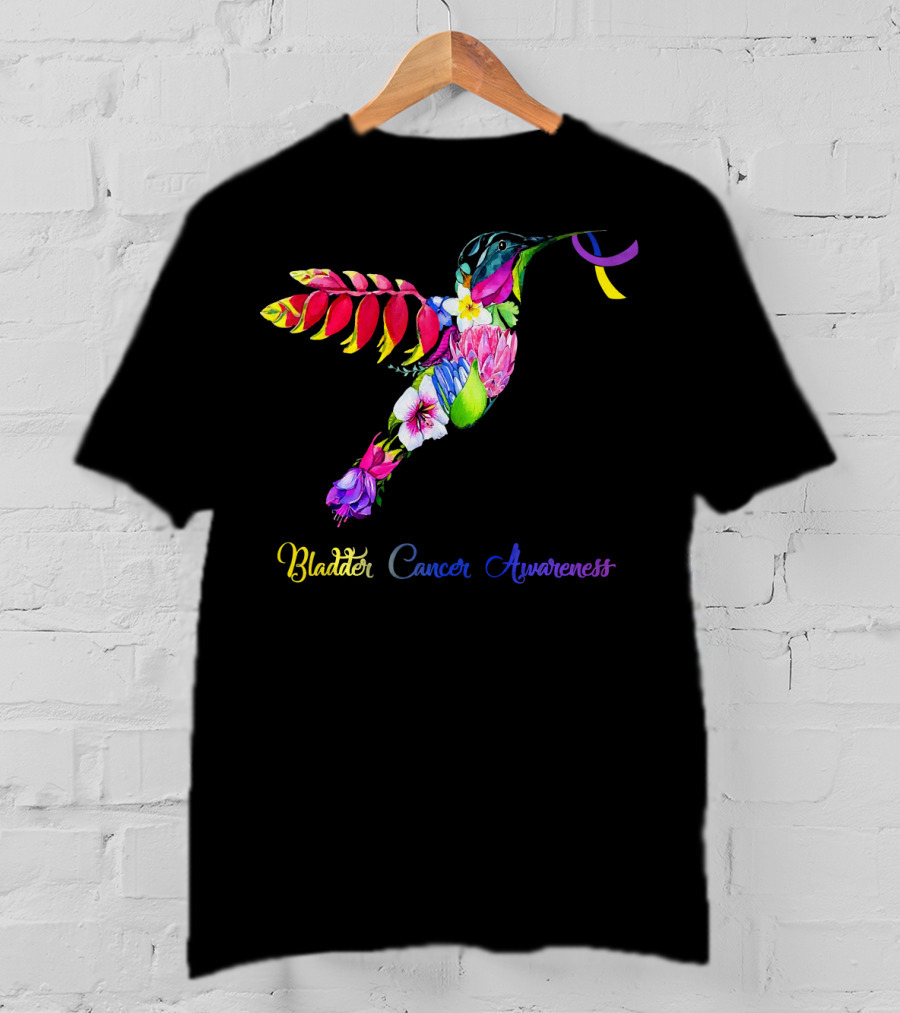 Floral Hummingbird Bladder Cancer Awareness T-Shirt