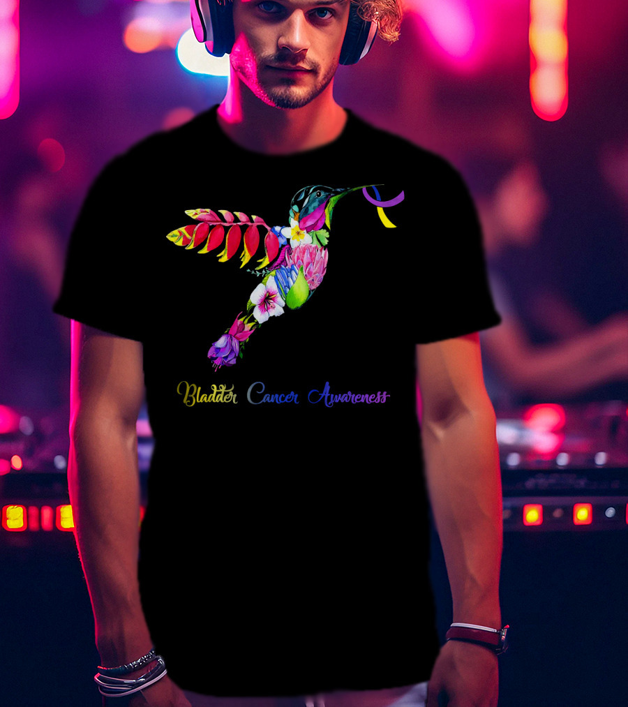 Floral Hummingbird Bladder Cancer Awareness T-Shirt