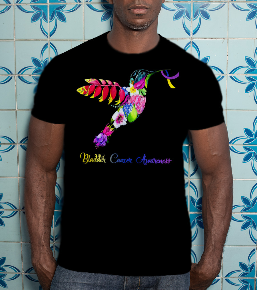 Floral Hummingbird Bladder Cancer Awareness T-Shirt