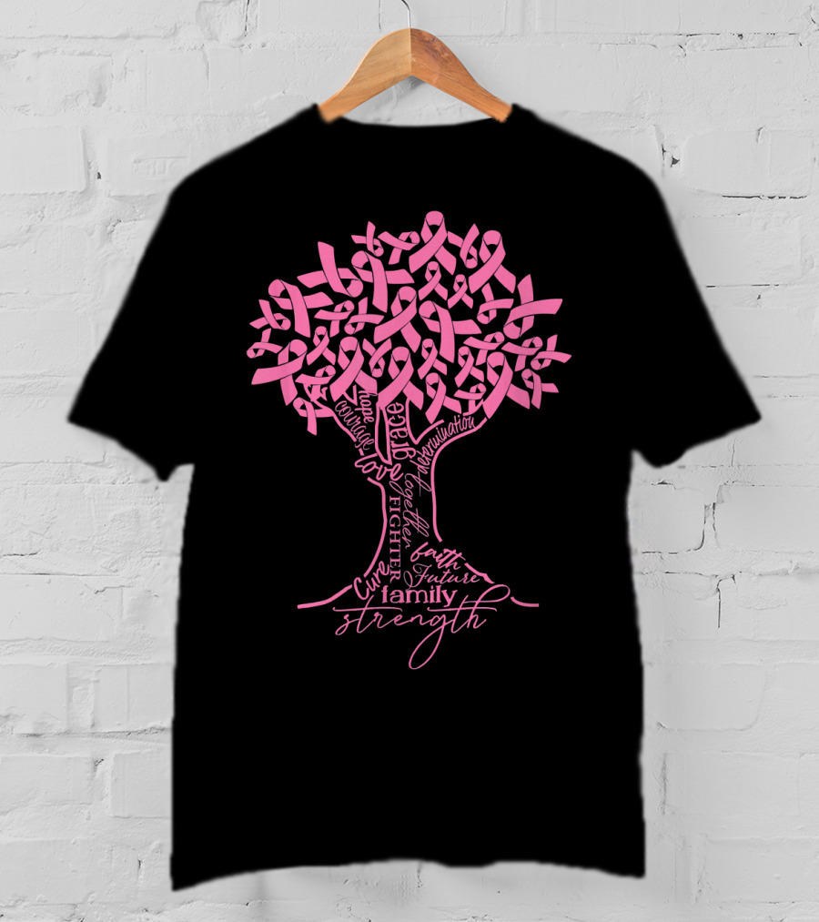Breast Cancer Awareness Pink Ribbon Tree Strength Hope Family Fighter Cure T-Shirt