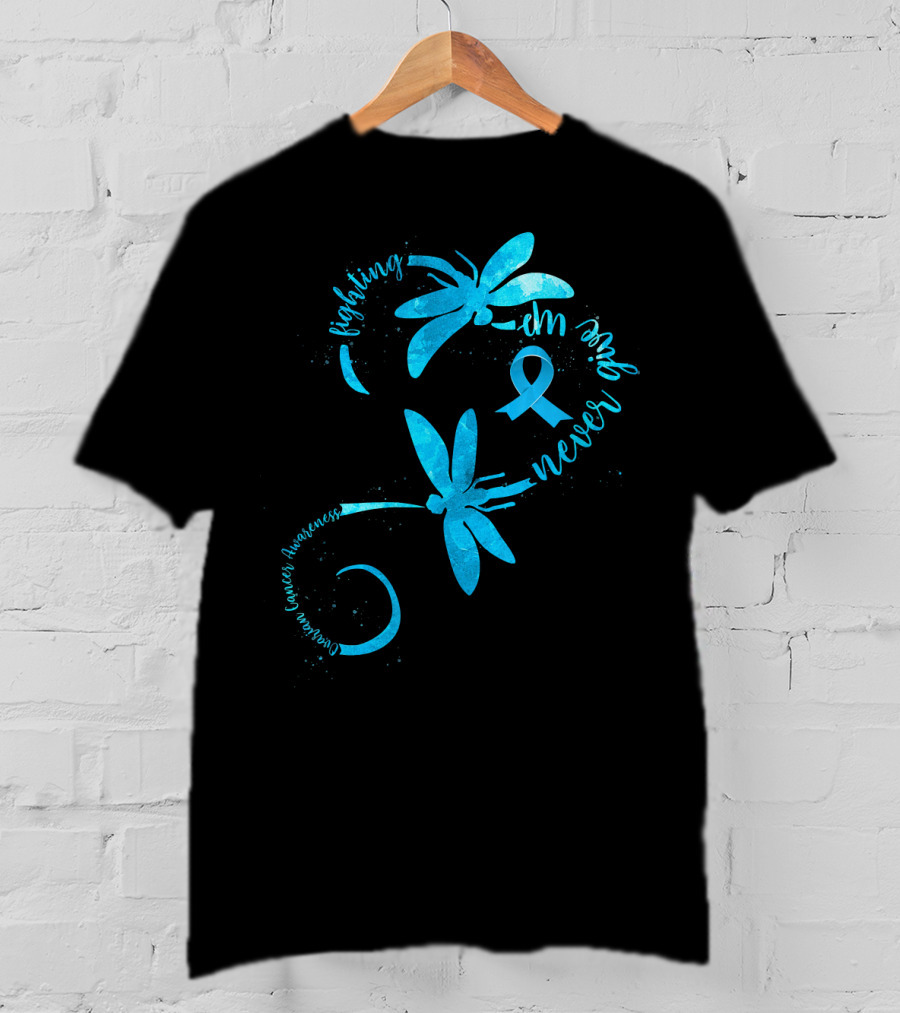 Fighting Never Give Up Ovarian Cancer Awareness Dragonfly T-Shirt