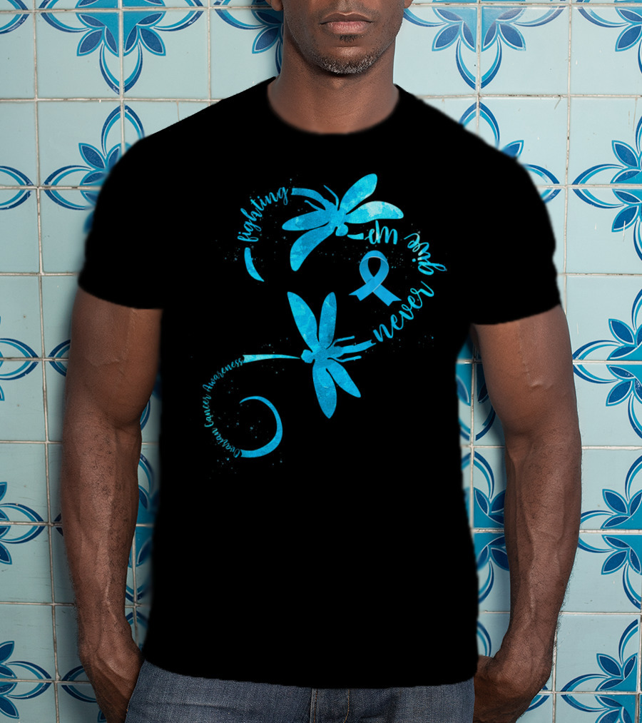 Fighting Never Give Up Ovarian Cancer Awareness Dragonfly T-Shirt