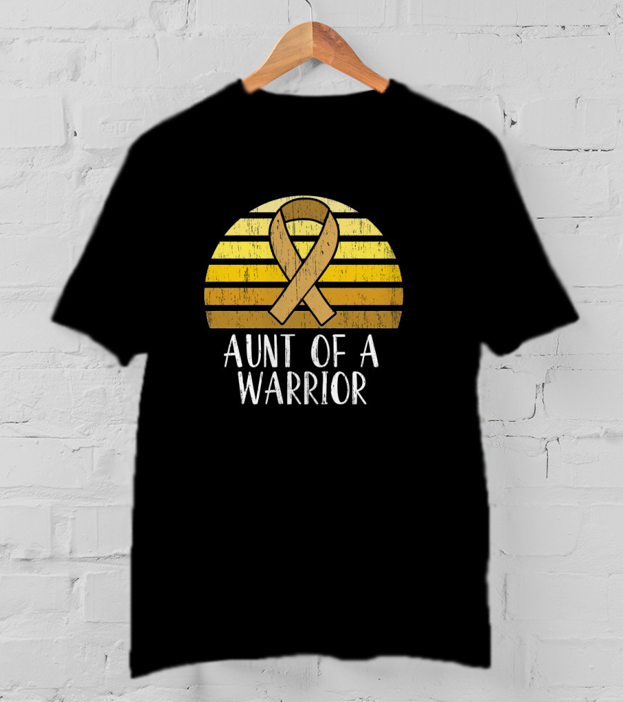 Aunt Of A Warrior Supporting Childhood Cancer Awareness Gold T-Shirt